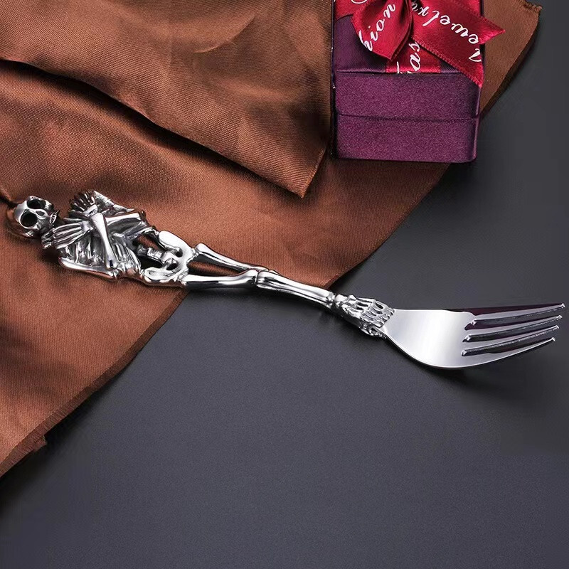 1 Set Stainless Skull Skeleton Spoon Fork Knife Dinnerware Set Tableware Gift