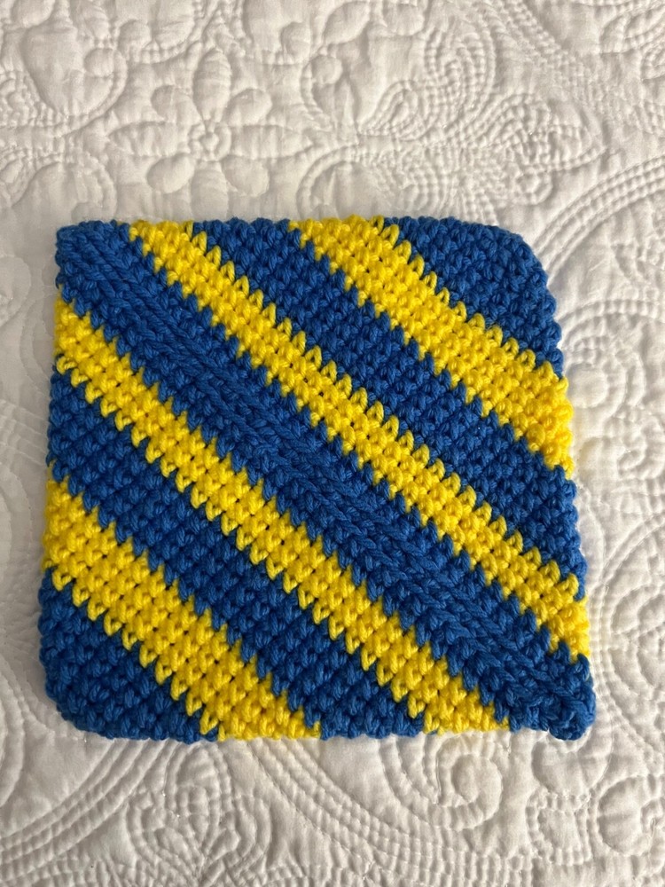 New Handmade Crochet Potholder Blue Yellow LA Rams