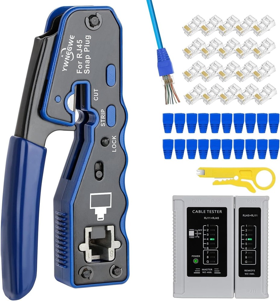 RJ45 Crimp Tool Kit with Pass Through Ethernet Crimper