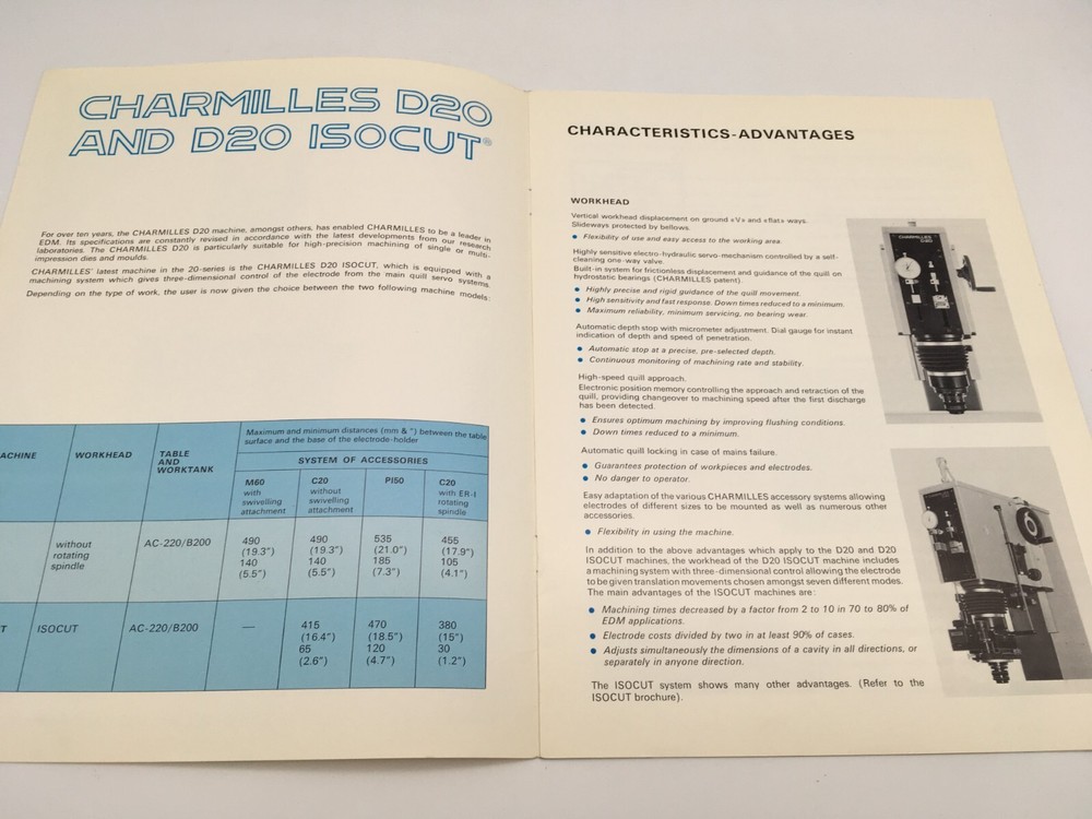 Charmilles D20 Isocut Electrical Discharge Machine Sales/Specification Brochure