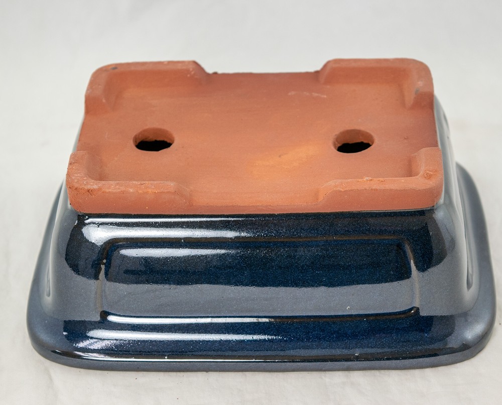 Rectangular Cactus & Succulent, Bonsai Pot 8"x 6"x 3" w/Mesh - Navy Blue Glazed