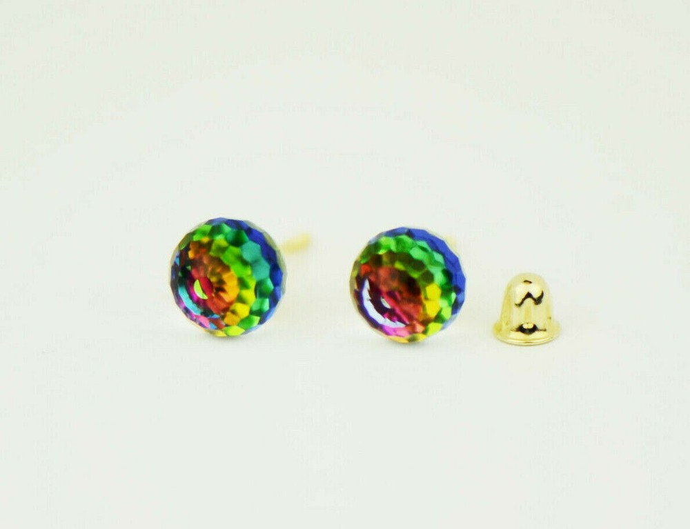 14k Yellow Gold Round Tornasol Stud Earrings