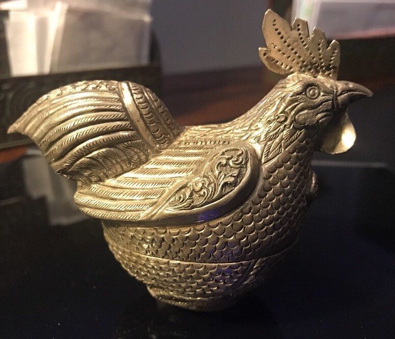 Sterling Silver Rooster Hen Chicken Box Rare