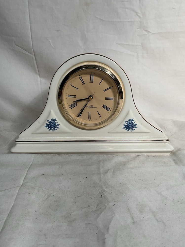 Seth Thomas Ceramic Ashleigh 283 White with Blue Floral Mantle Clock