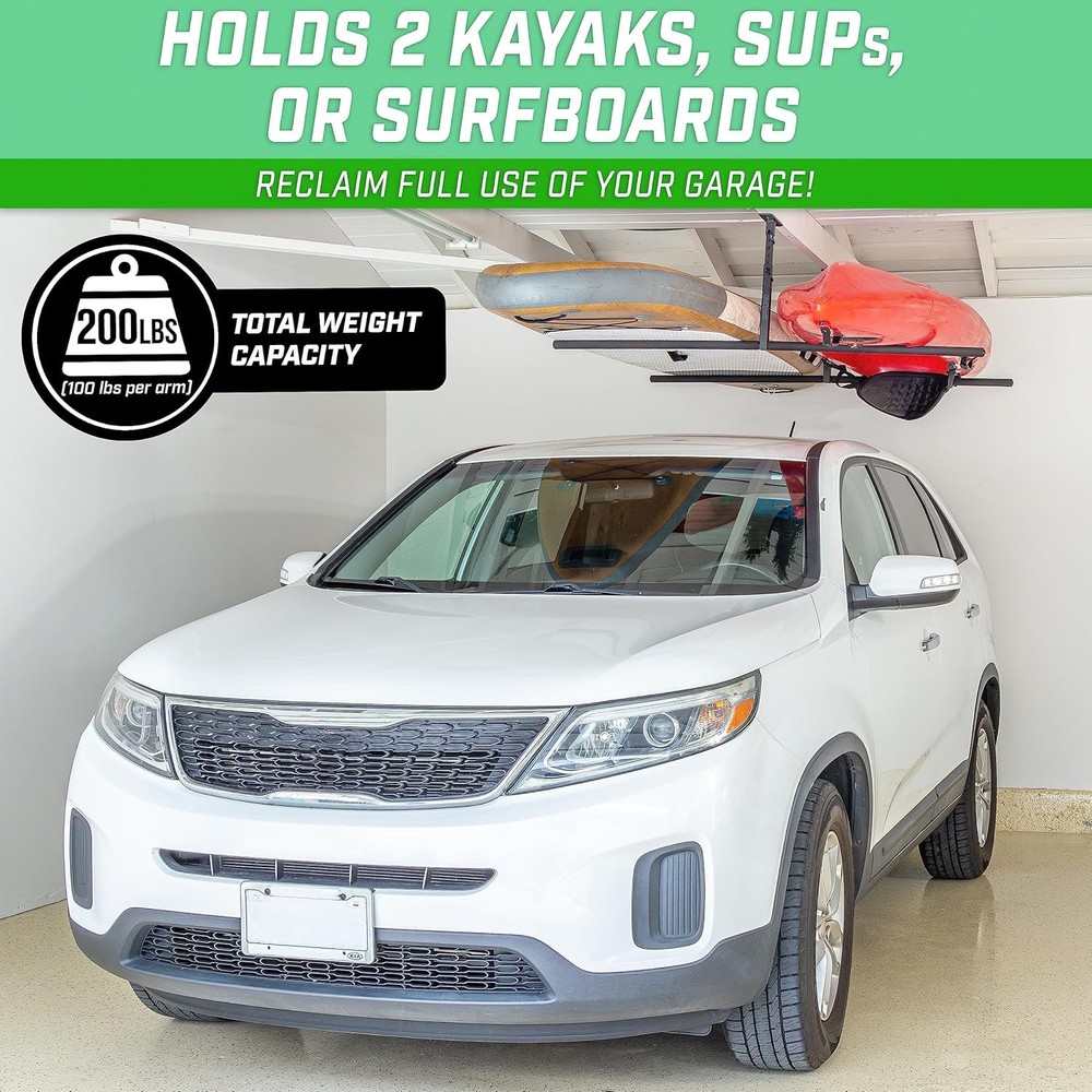 Kayak Rack Garage Ceiling Mount Adjustable Storage Hangers 2 Kayaks