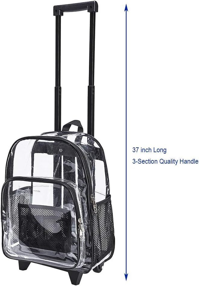 Clearworld Rolling Clear Backpack, Heavy Duty Cold-Resistant Security Black