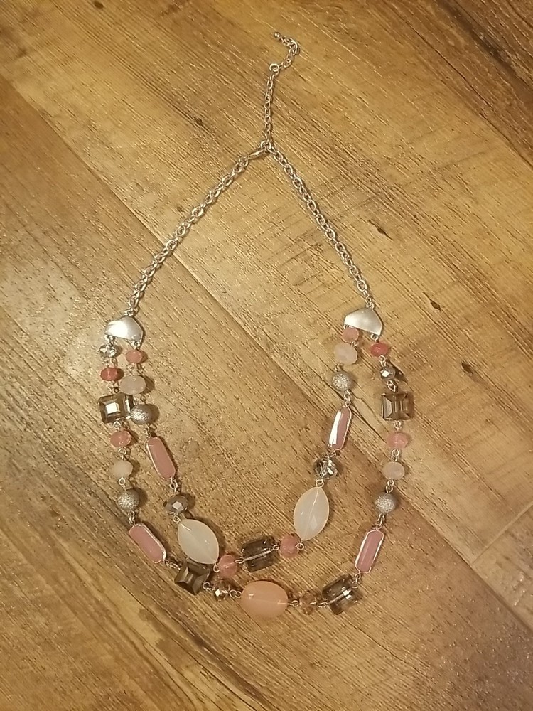 20" Silvertone Pink& Clear Bead Necklace