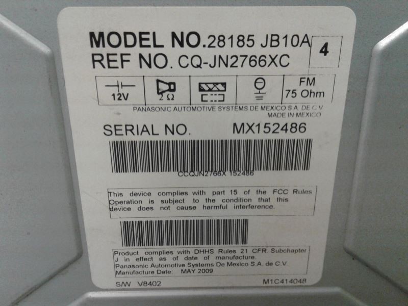 Radio Control Panel Face Plate CD 2008-2009 NISSAN ALTIMA 28185JB10A