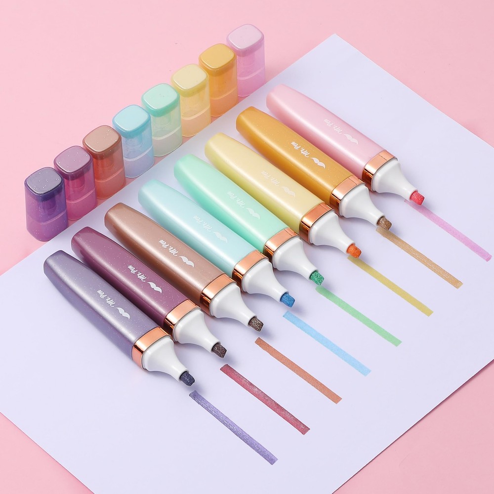 Glitter Highlighters set 8 Pack Metallic Pastel stationery set