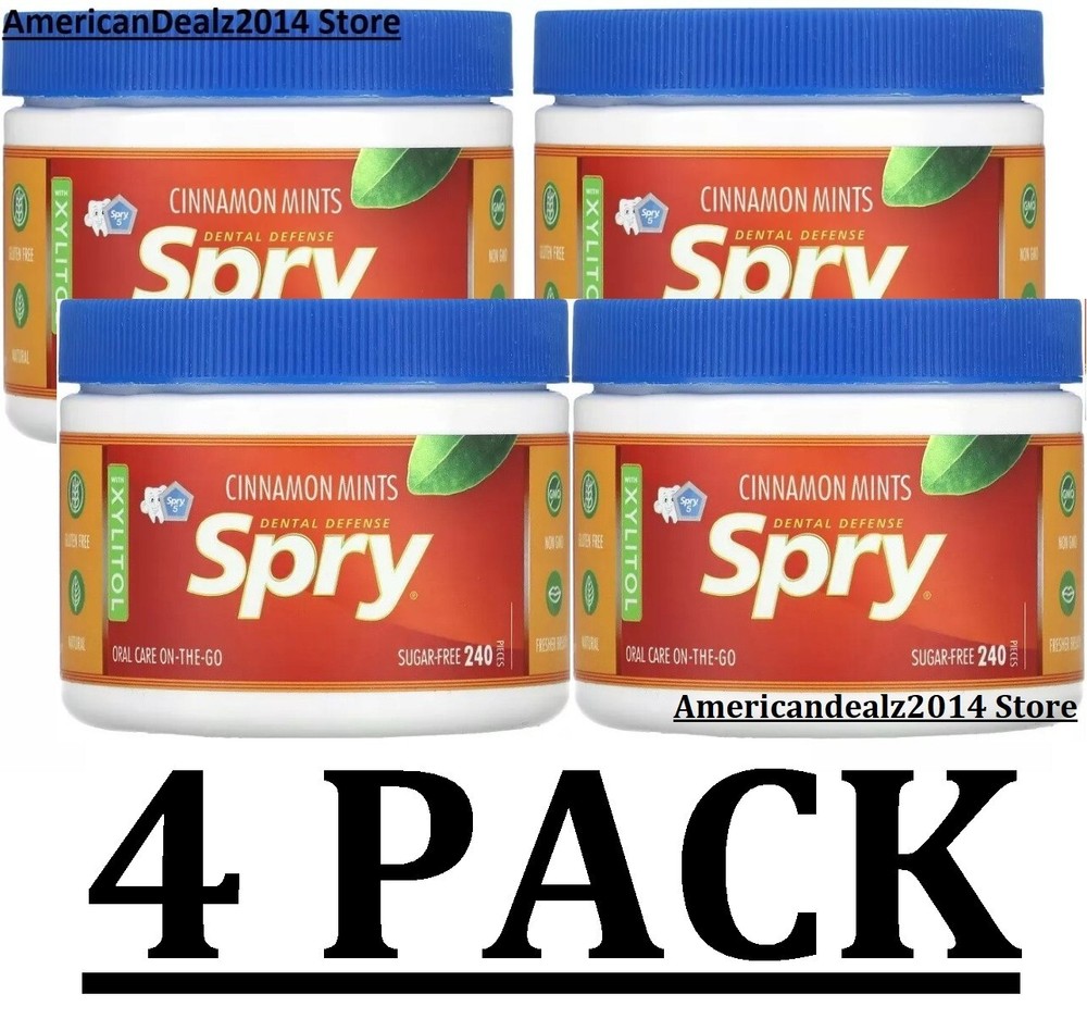 4 PACK - Xlear Spry Cinnamon Mints - Sugar Free 240 Ct Each EXP: 2027