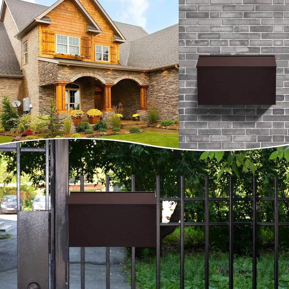 Elegant Wall-Mount Mailbox in Bronze, Durable Rust-Proof Galvanized Steel