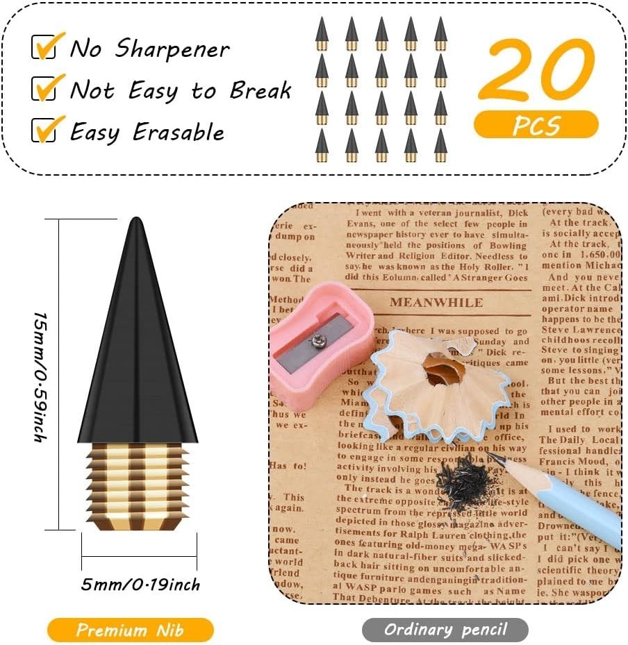 Eco-Friendly 20PCS Replaceable Graphite Nibs for Everlasting Writing Pleasure