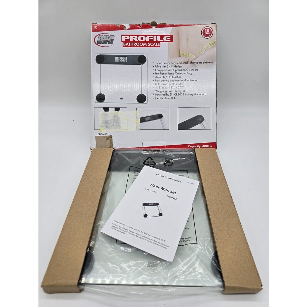 Optima Profile Digital Bathroom Scale "Sense Technology. Max Capacity 400lbs NWT