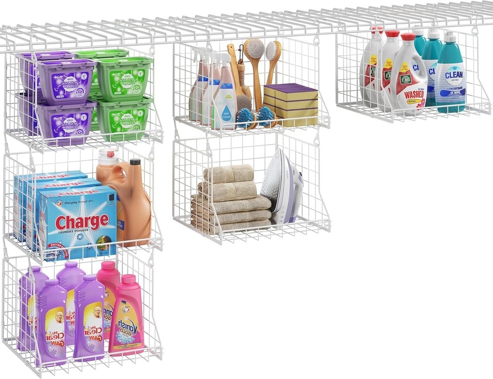 Space-Saving Laundry Organizer with 360° Rotating Hooks - 3-Tier Metal Baskets