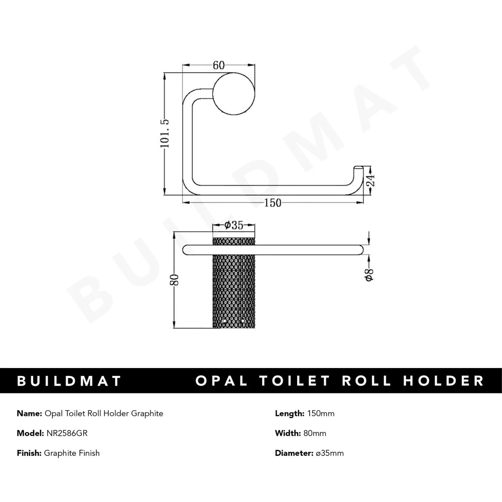 Nero Tapware Opal Toilet Roll Holder Graphite NR2586GR