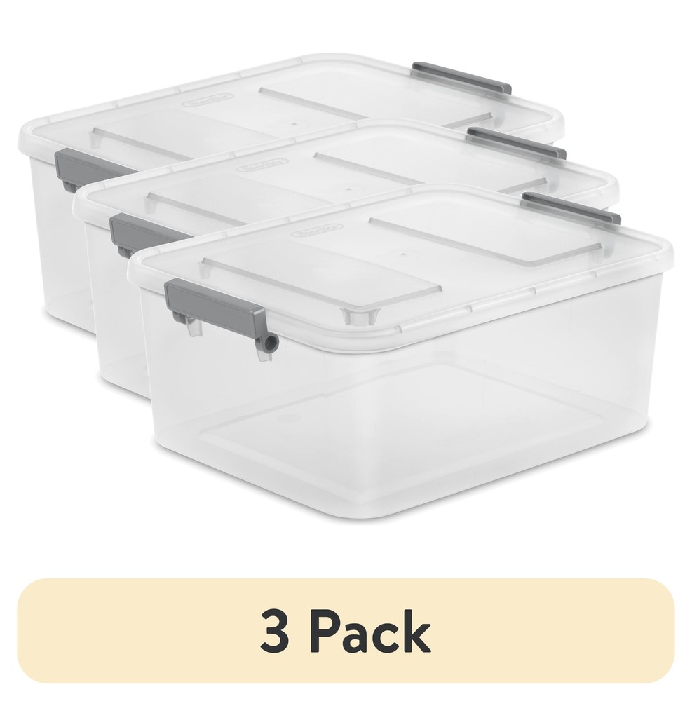 (3 pack) Sterilite 12.7 Qt. Clear Plastic Modular ID Latch Box