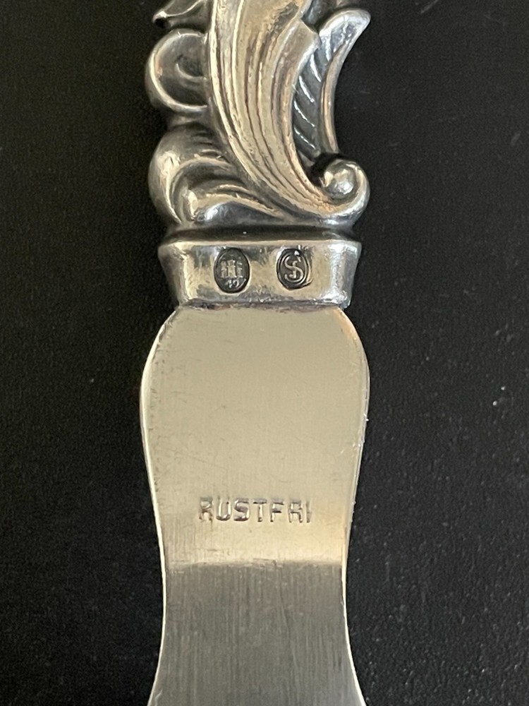 Vintage 1949 Johannes Siggaard Danish Silver 7¾" Serving Spoon w/ Rococo Handle