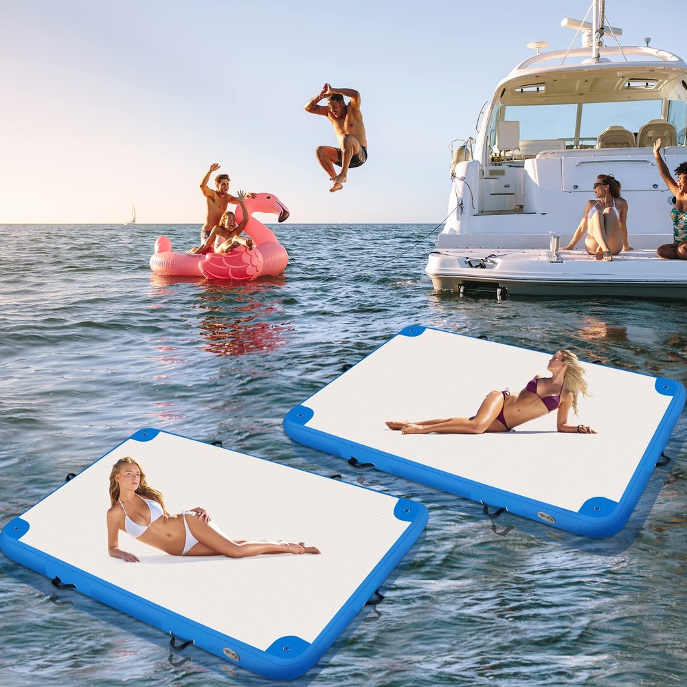 Inflatable Floating Dock Mat, 6 ft x 6 ft Water Platform Swim Deck