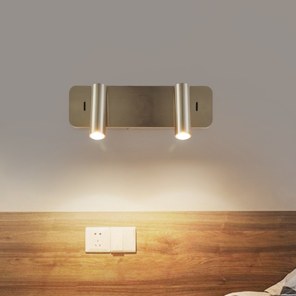 COB LED Reading Wall Lamp Dual Spotlight Adjustable Bedside Light Fixture Switch