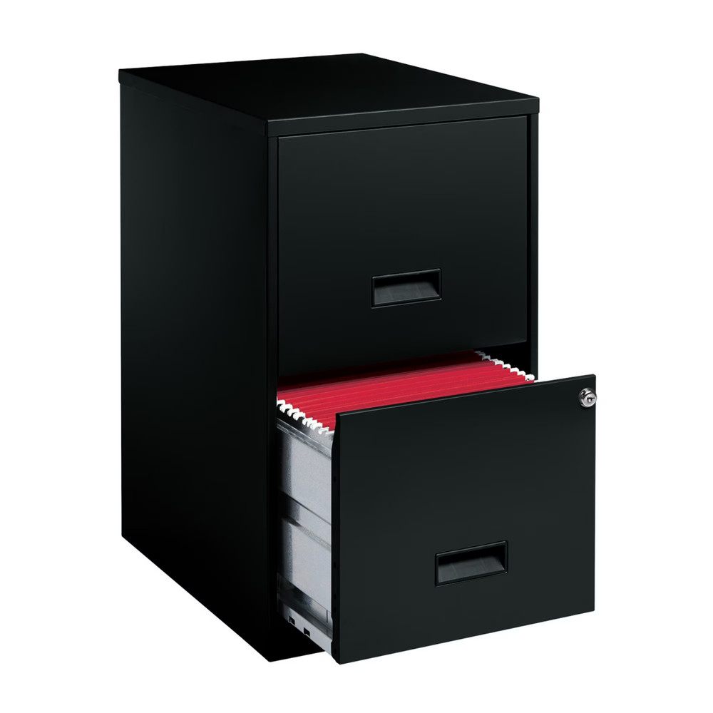 18" Deep 2 Drawer Letter Width Vertical File Cabinet, Secure Locking, Black