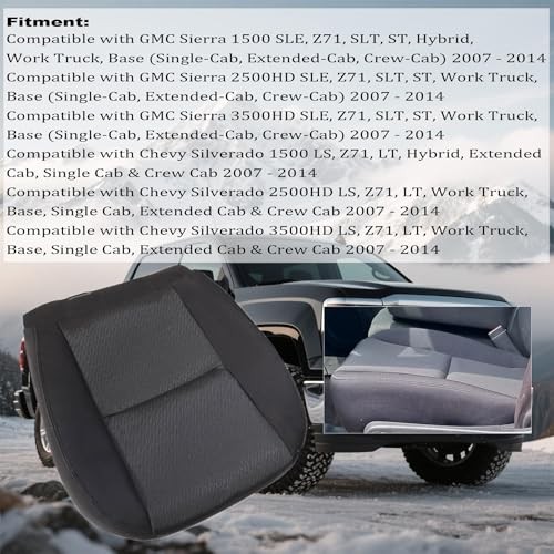Black #19C Front Driver Side Bottom Replacement Cloth Seat Cover Compatible