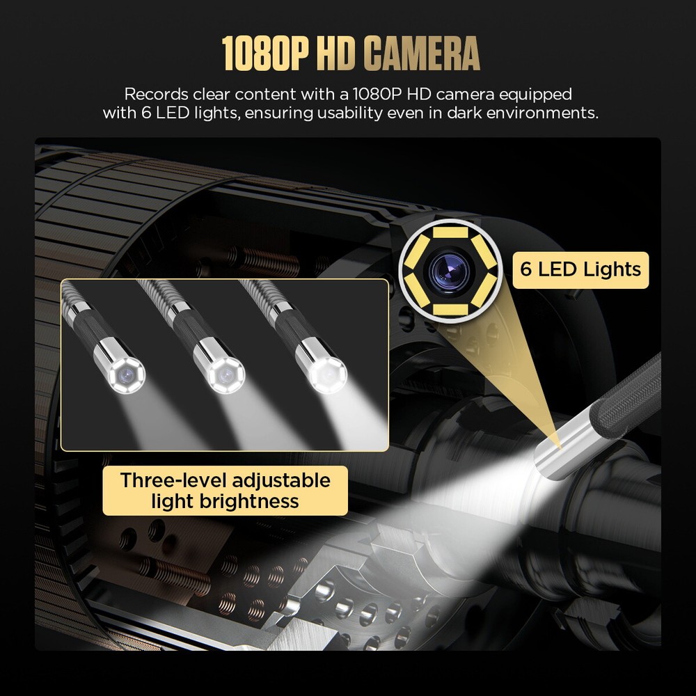 360° Articulating Borescope Endoscope Inspection Camera 4-Way 6 LED Lights IP67