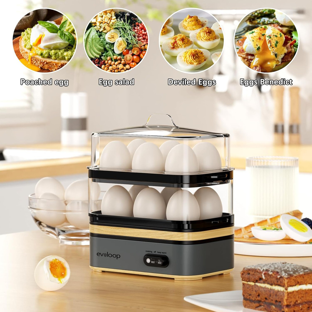 Rapid Egg Cooker Electric 12 Eggs Capacity, Soft, Medium, Hard Boiled, Poached,