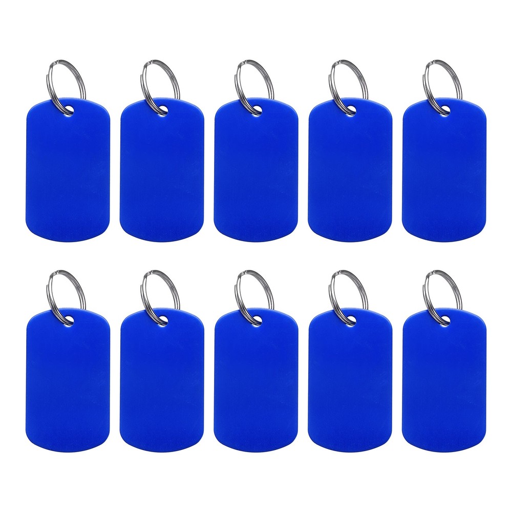 10Pcs Aluminum Engraving Blanks Tags Oval with 10 Keychain, Blue