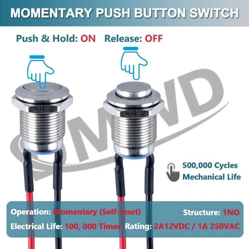 5Pcs Small Momentary Push Button 12mm Switch Waterproof Push Button Switch Round
