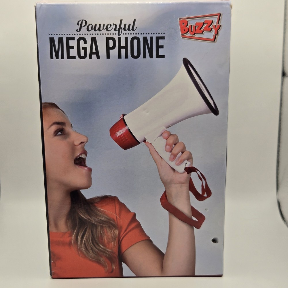 Electronic Megaphone Buzzy Red White Battery Operated With Box
