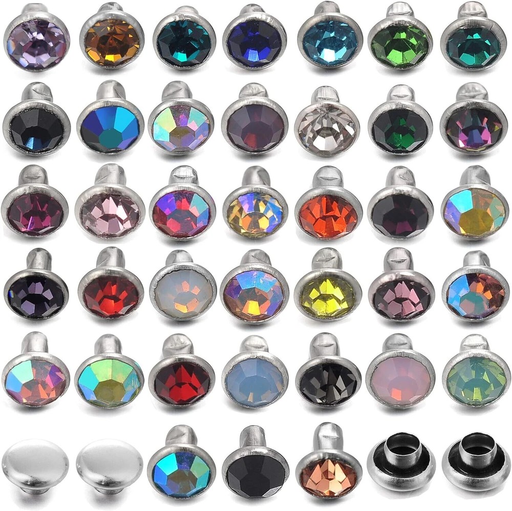 100 Sets 6MM Mixed Colors Cz Crystal Rivets Rhinestone Rivets Studs Rapid Riv...