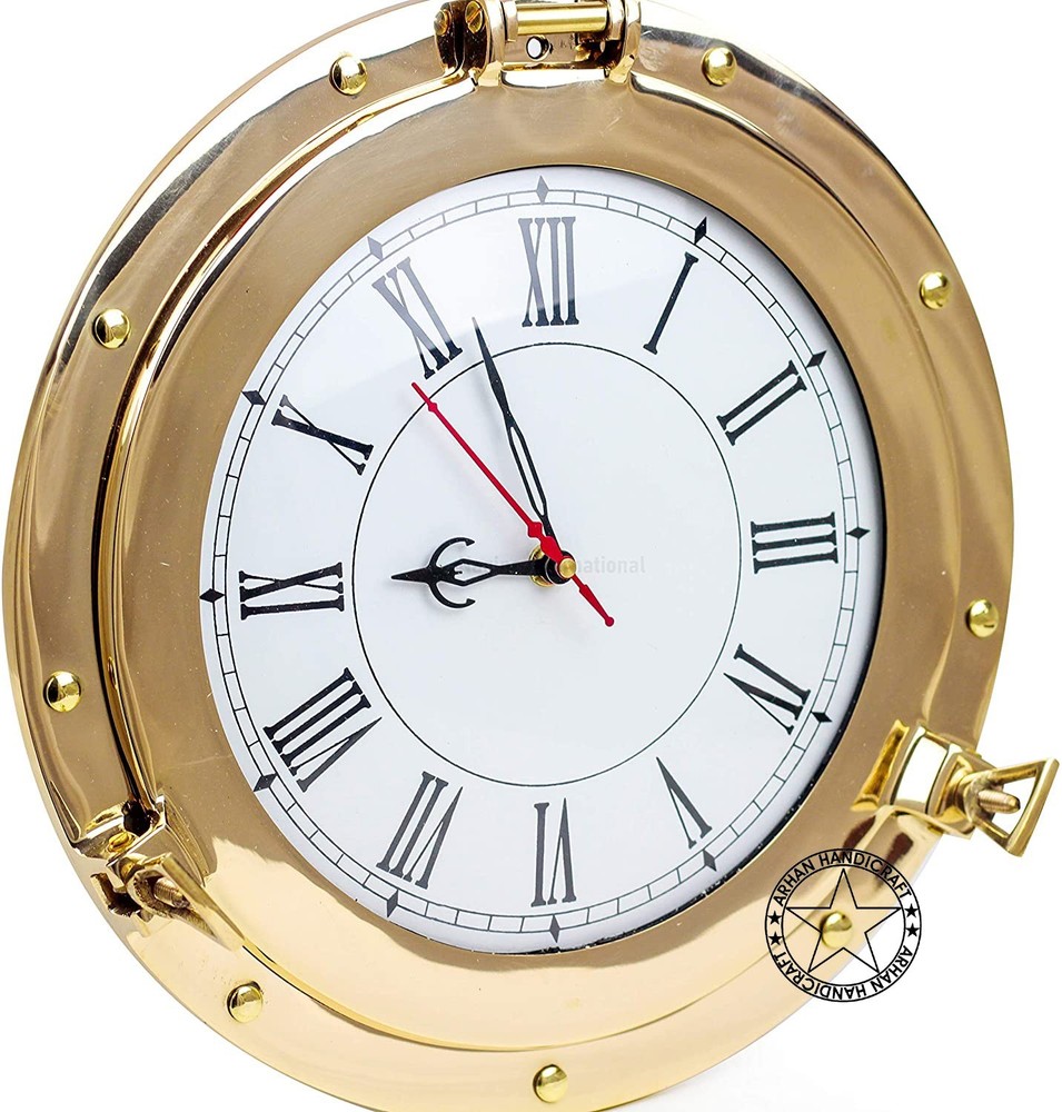 Solid Brass Nautical Navigation Marine Brass Porthole Wall Mounted Clock 17 ERVB