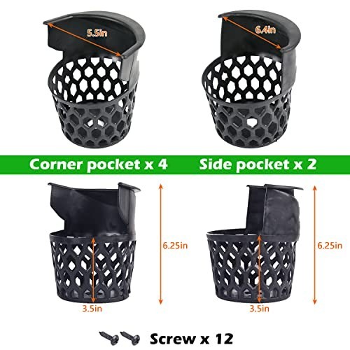 Replacement Pool Table Pockets - Set of 6 Durable Plastic Billiard Table Pockets