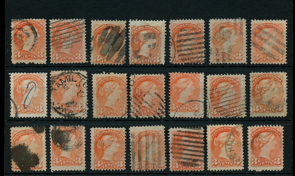 21 x copies 3 cent Small Queen lot Canada used