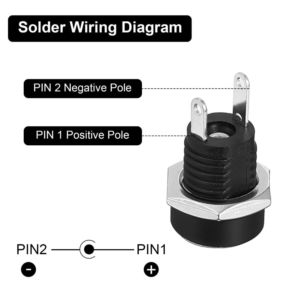 10 Pack DC Power Jack Panel Mount Connector, 5.5mm x 2.1mm Supply...