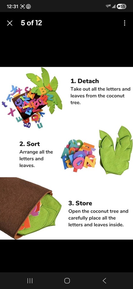 Felt Letter Tree Freestanding Coconut Tree Alphabet Game Set