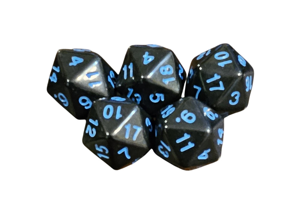 5 pcs DND Polyhedral D20 Dice - New - Black & Blue