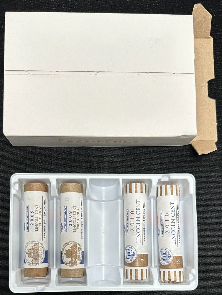 U.S. Mint 2009, 2010 P+D Lincoln Cent 50c Unbroken Rolls - 4 Rolls