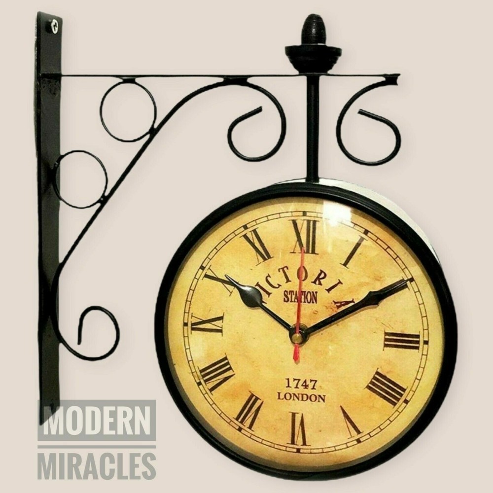 10" Victoria Station Double Sided Railway Clock Functional Clock Home Decor
