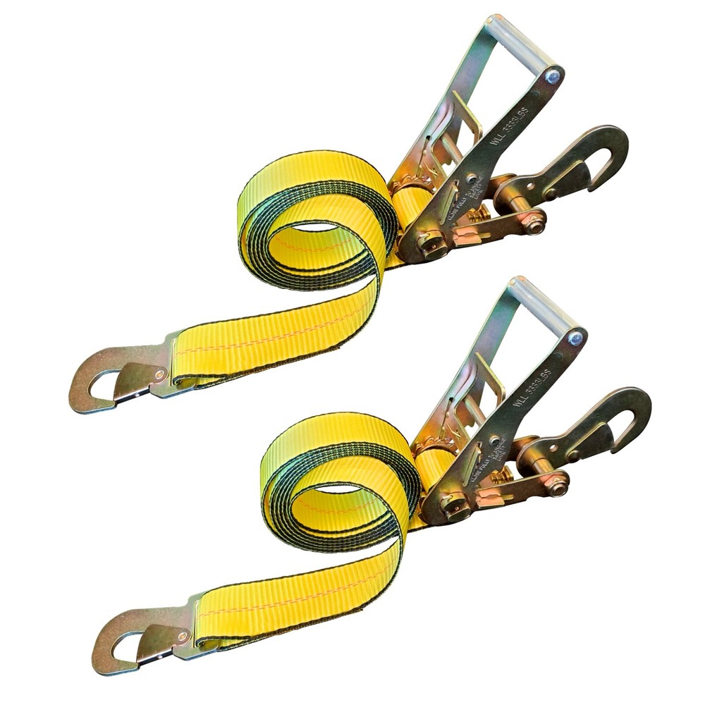 USA 2 Pack 2" x 8' Off-Road Ratchet Tie Down Strap w/ Snap Hook Hauler Tow Truck