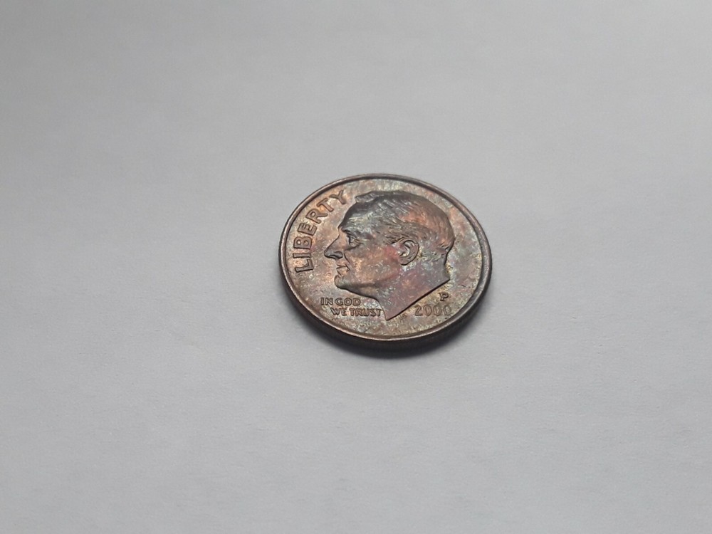 1966 P & 2000 P ROSSAVELT DIME TONING ON BOTH SIDES