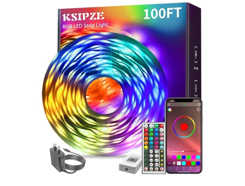 KSIPZE RGB LED Light Strip 100ft Multicolor App & Remote Control Color Changing