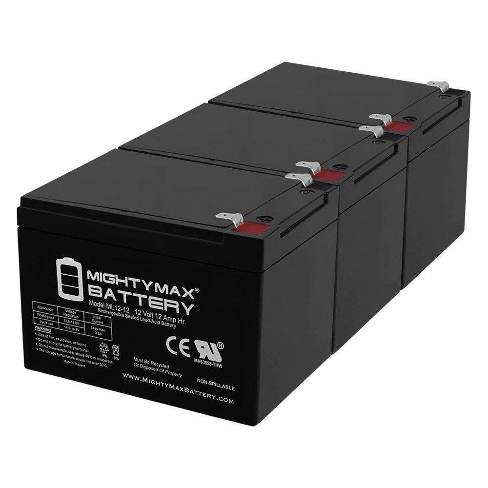 Mighty Max 12V 12AH Replacement Battery for Enduring 6FM12, 6-DW-12 - 3 Pack
