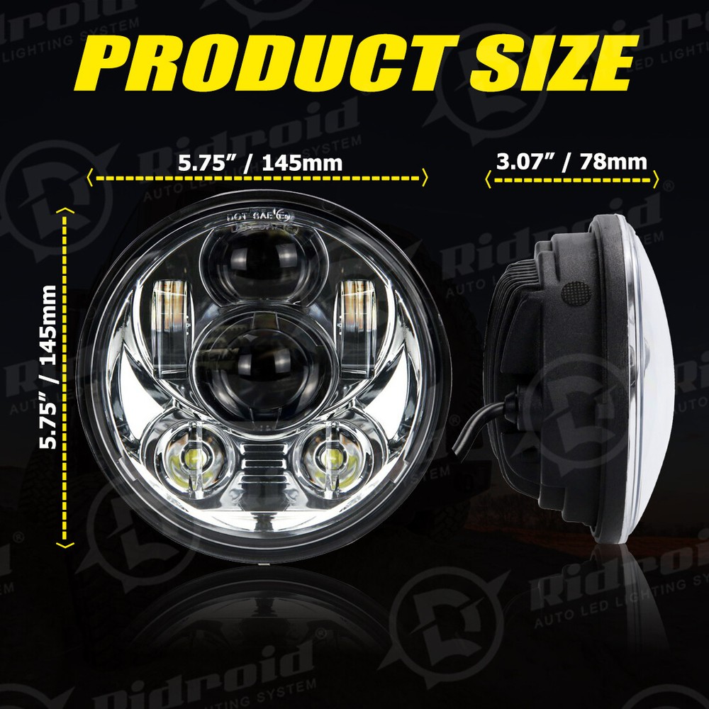 Chrome 5-3/4" 5.75" LED Projector Headlight Motor DRL for Harley Davidson Dyna