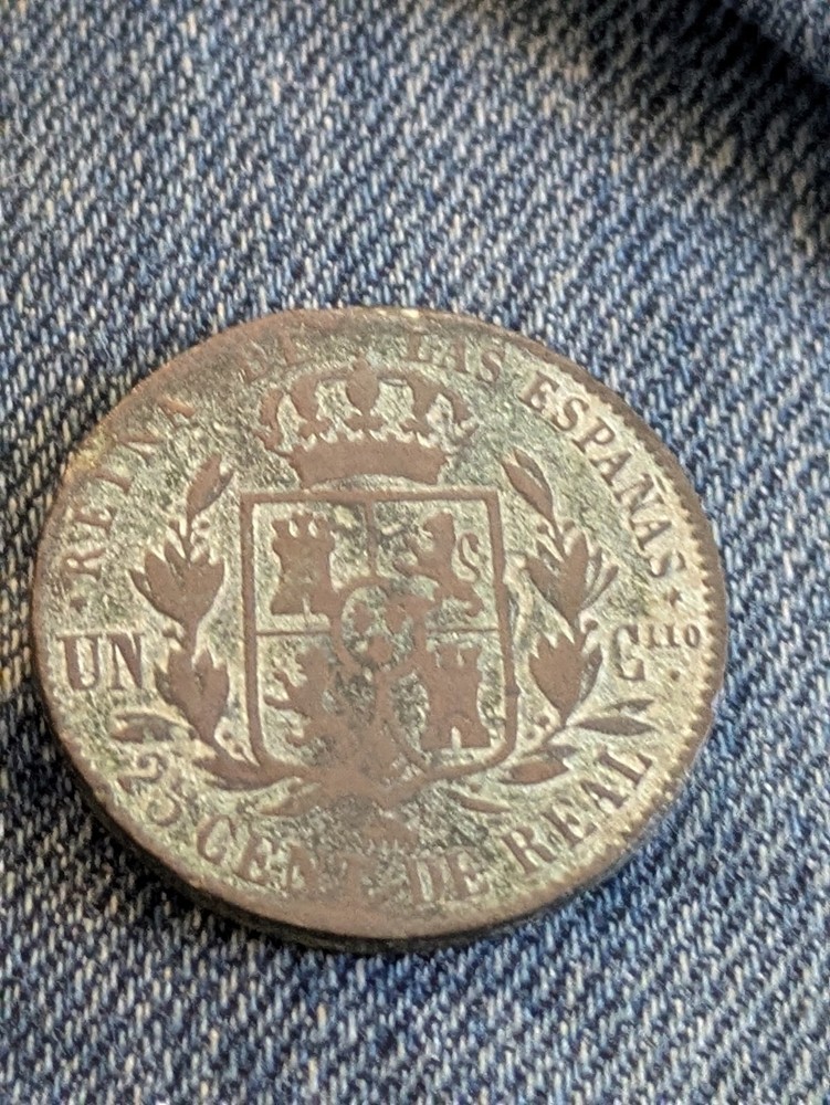 1861 Spain 25 Cent De Real Isabel II.
