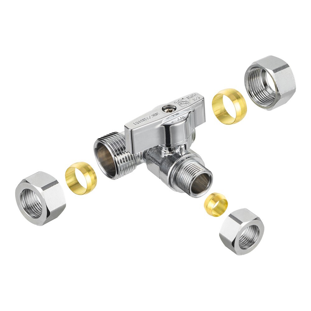 EFIELD 1/4-Turn Stop Tee Valve  Compression 1/2" NOM (5/8" OD)x 1/2" NOMX 3/8"