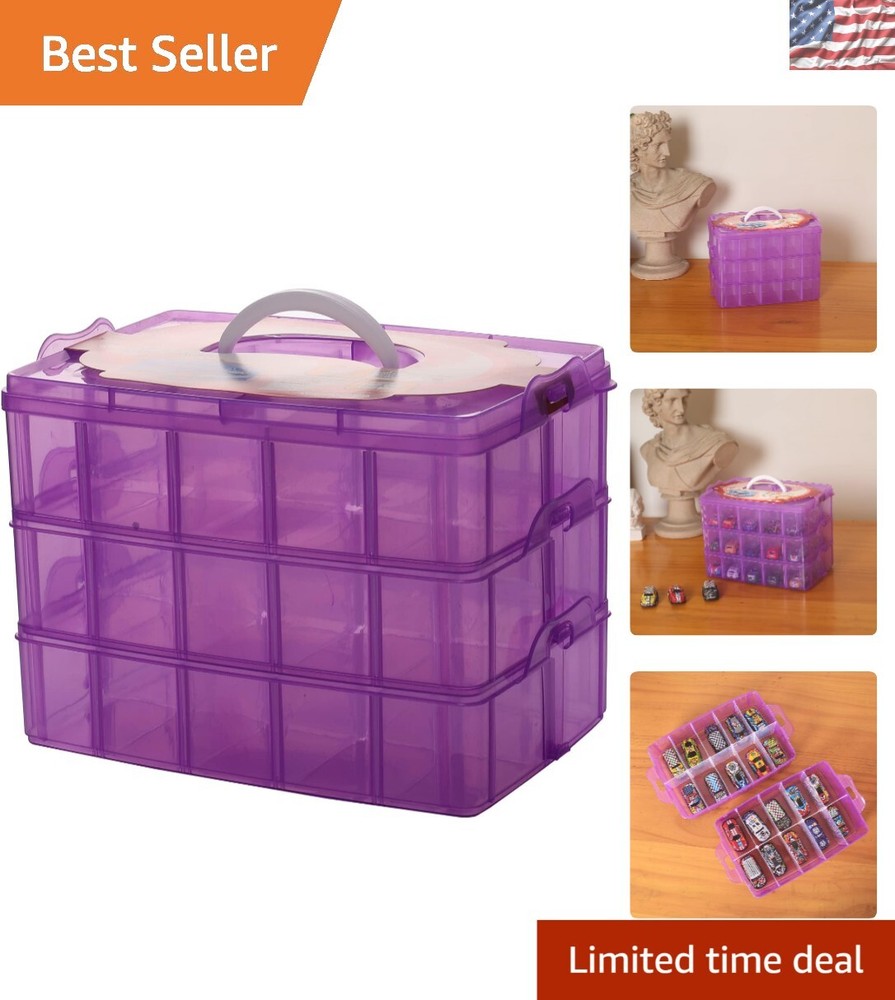 Stylish Purple Stackable Organizer for Crafts with Adjustable Compartment Sizes