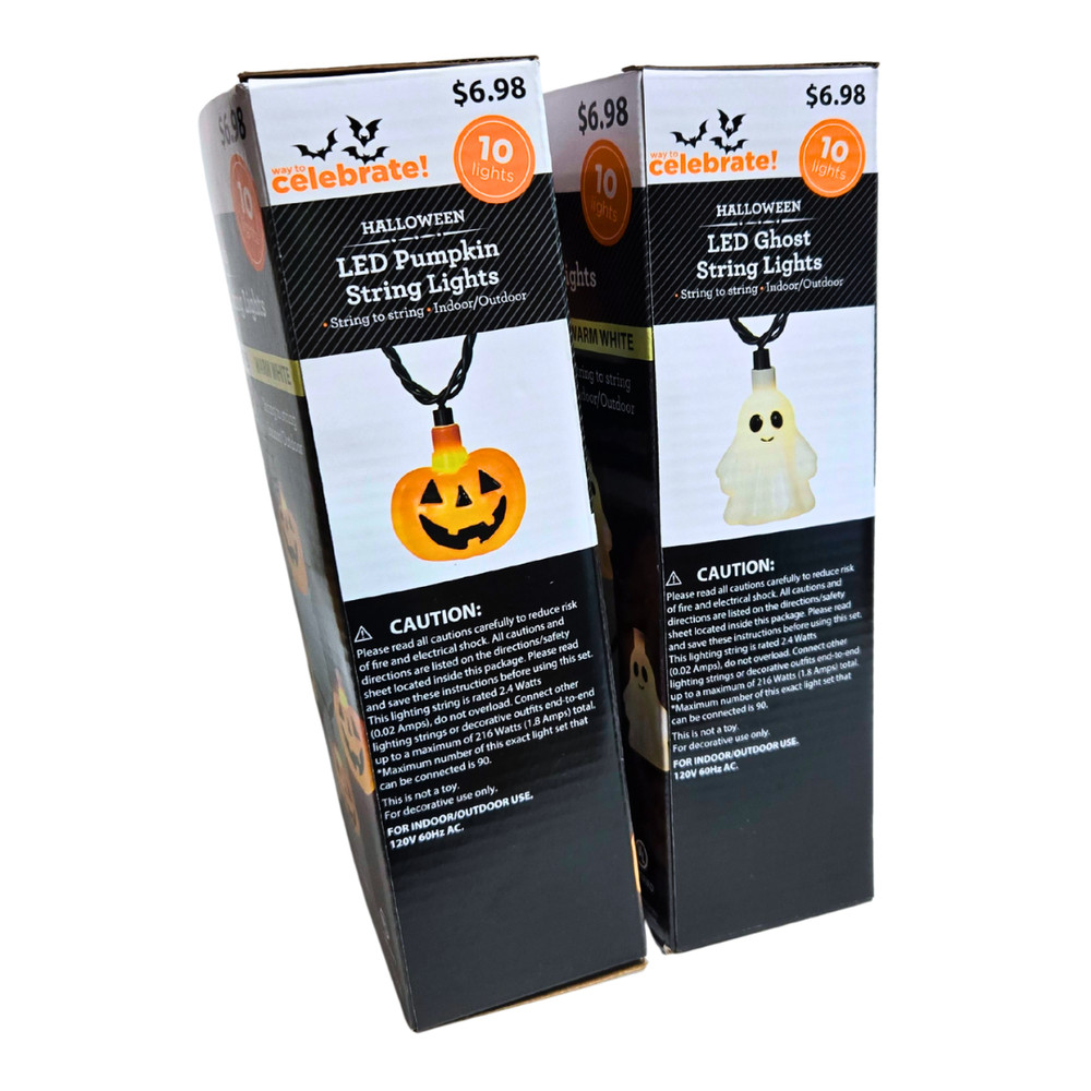 Halloween Jack O'Lantern Pumpkin and Ghost 10 Mini String Lights Lanterns NIB
