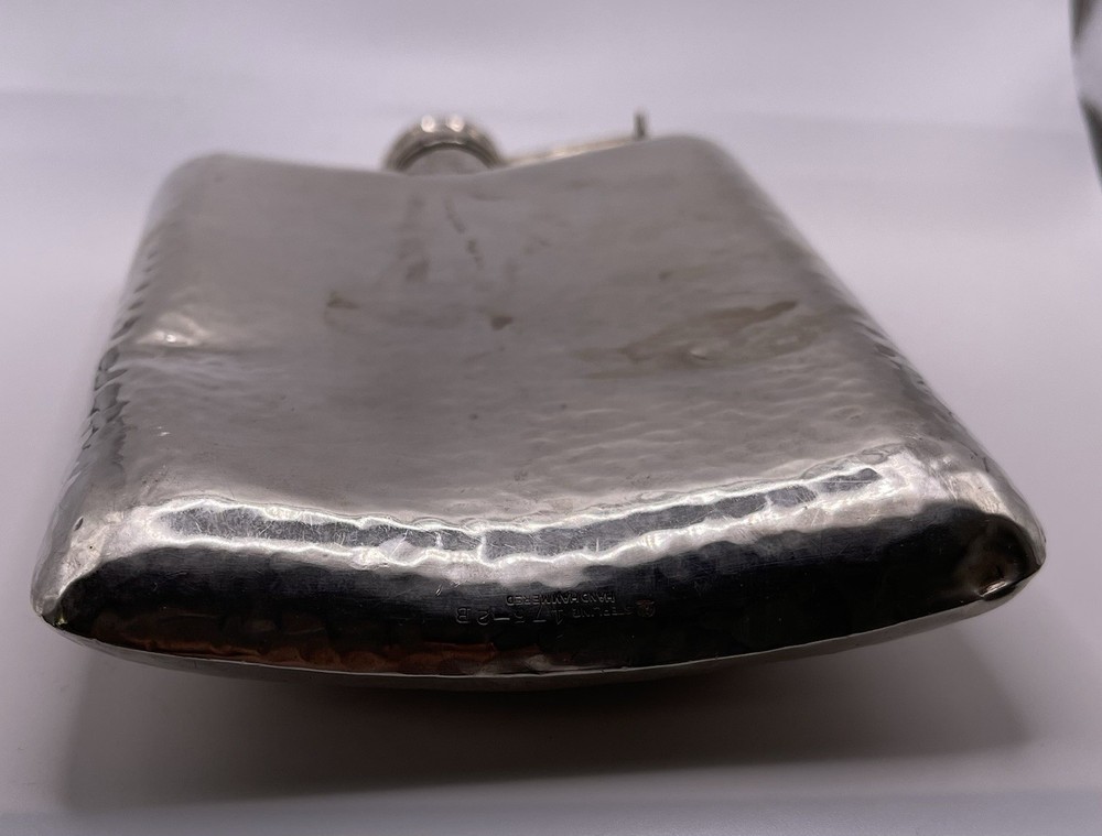Large Sterling Silver Meriden Britannia Hand Hammered Hip Flask