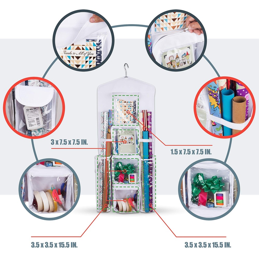 Double-Sided Hanging Gift Bag and Gift Wrap Organizer White